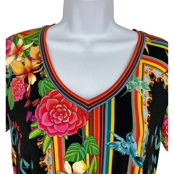 Johnny Was Andra Short Sleeve V Neck Swing T-Shirt Multi-Colors Size XXS - Picture 2 of 6